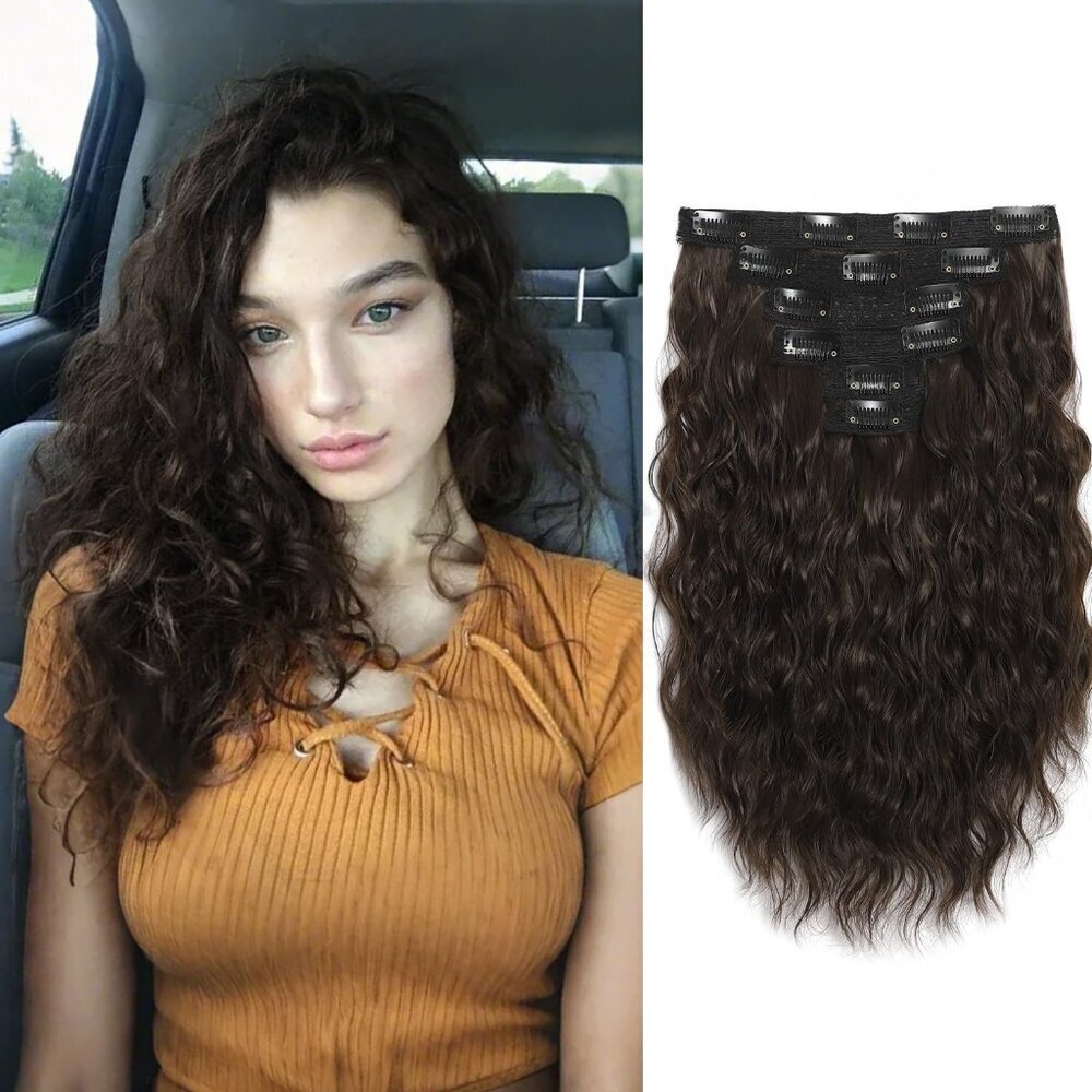 Curly Hair Extensions Clip Ins 12" Brown Natural Synthesis for Women